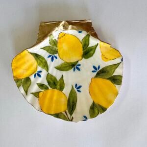 Mediterranean Lemon Scalloped Seashell Trinket Dish